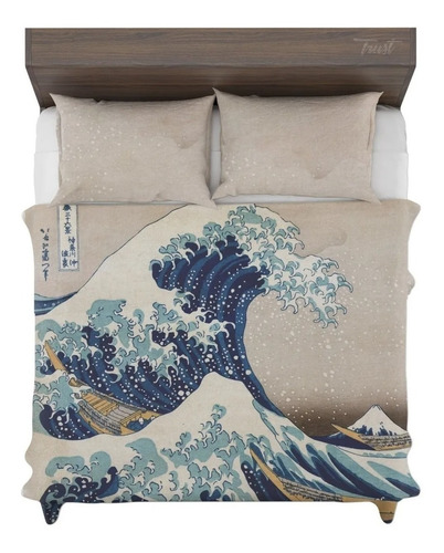 Jogo De Cama Casal King Size Onda Kanagawa Rainstorm Hokus