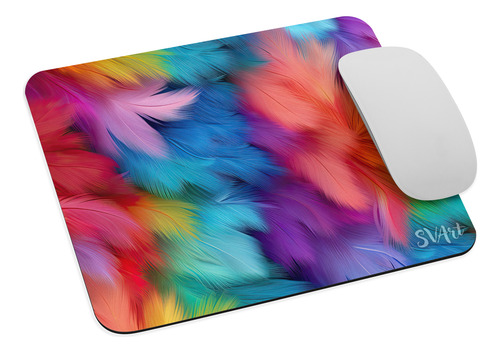 Mouse Pad Svart Diseño Con Plumas Colores Arcoiris