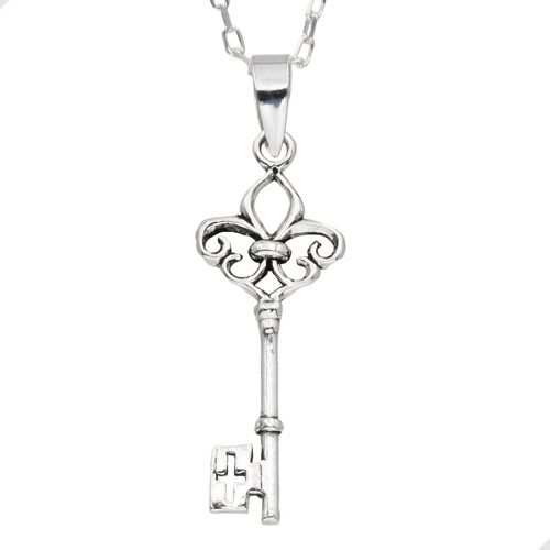 Colgante Llave Elegante Antigua En Plata 925 + Cadena | M387