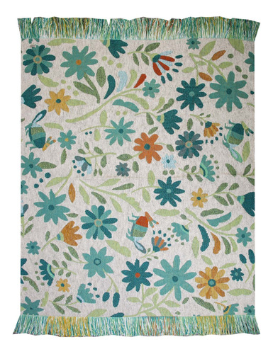 Manta Cubre Sillon Pie De Cama 130x140 Guadalajara Huitrú Turquesa Floreado