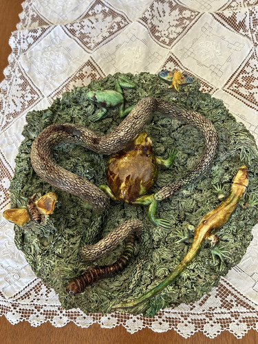 Plato Decorativo Majólica Palissy Xix Cerámica Verde 23cm