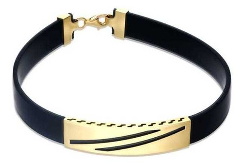 Pulsera Bizzarro Caballero Oro Amarillo 14k Con Caucho 21cm