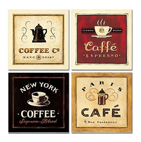 Cuadros Para Cocina Con Café Vintage, 4 Piezas 12x12 