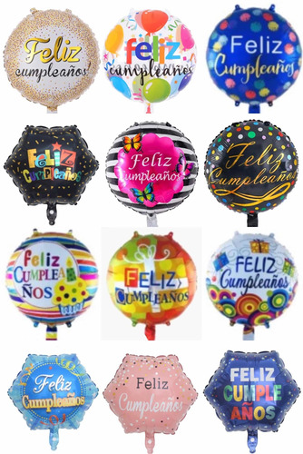 Pack 24 Globos Metálicos Cumpleaños 45 Cm Sin Varilla