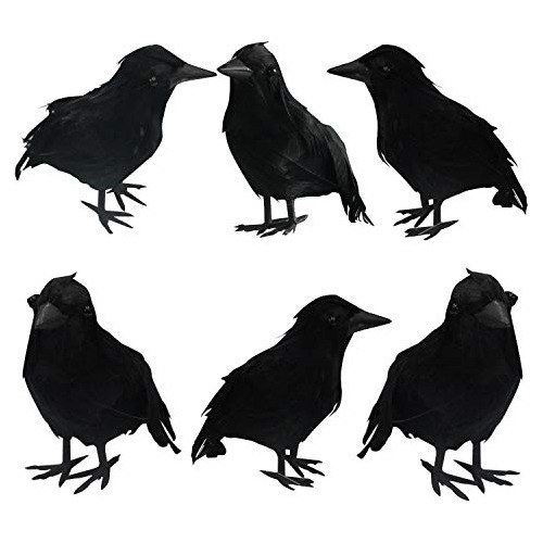 Halloween Black Feathered Crows, Lifelik Halloween Deco...