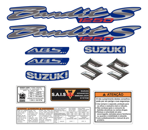 Kit Adesivo Suzuki Bandit 1250s 2009 Azul Szb1250s02 Fgc