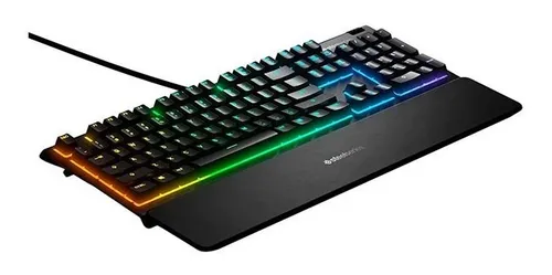 Teclado gamer SteelSeries QWERTY SteelSeries Whisper-Quiet Switch español color negro con luz RGB
