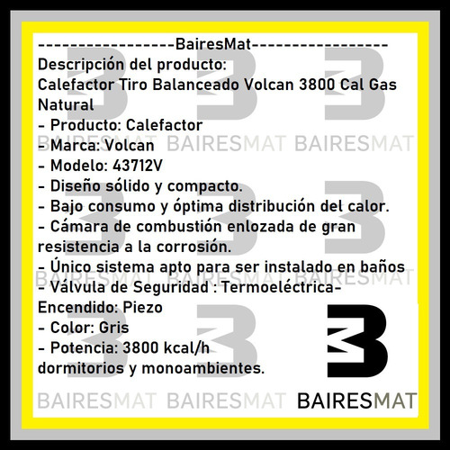 Imagen 3 de 6 de Calefactor Tiro Balanceado Volcan 3800 Cal Gas Natural