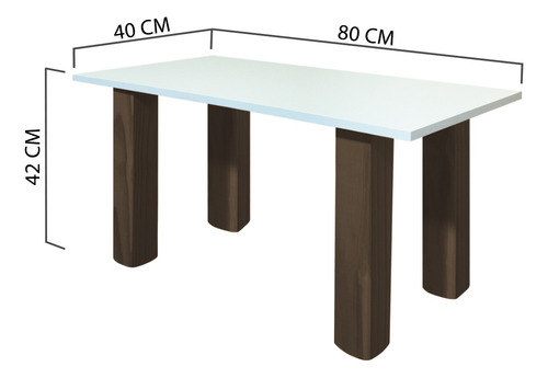 Mesa Ratona Auxiliar Arrime Moderna 80 Madera Maciza Sajo Color Blanco/Nogal