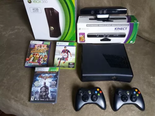 Console Xbox 360 Slim 4gb Kinect 2 Controles 3 Jogos - Usado