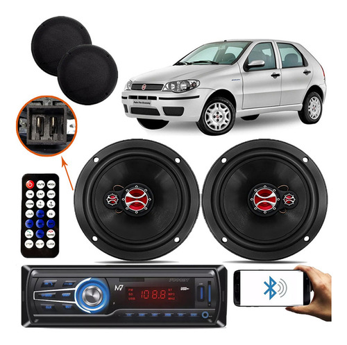 Rádio Com Bluetooth + 2 Alto Falantes Uno G1g2g3g4 S/ Bolsa