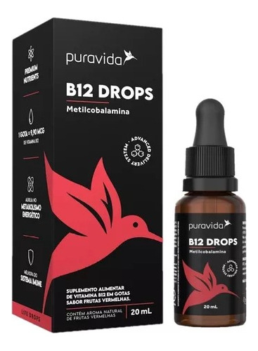 Drops B12 Metilcobalamina Frutas Vermelhas 20ml Puravida