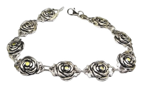 Pulsera Cadena Rosas Tradicional Plata925 Y Oro En 19cm