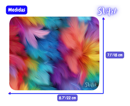 Mouse Pad Svart Diseño Con Plumas Colores Arcoiris