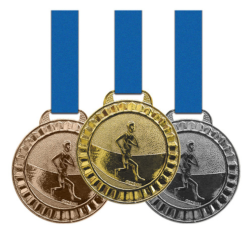 60 Medalhas Corrida Metal 44mm Ouro Prata Bronze