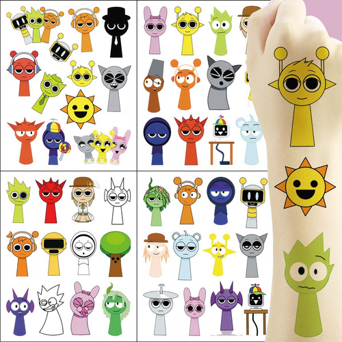 Tatuajes Temporales Incredibox Sprunki Niños Cumpleaños 60pc