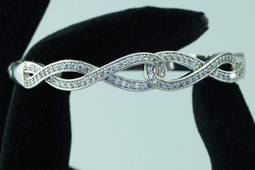 Imagen 3 de 9 de Pulsera Brazalete Oro Blanco 18k Regalo Fino Mujer Mama Lujo