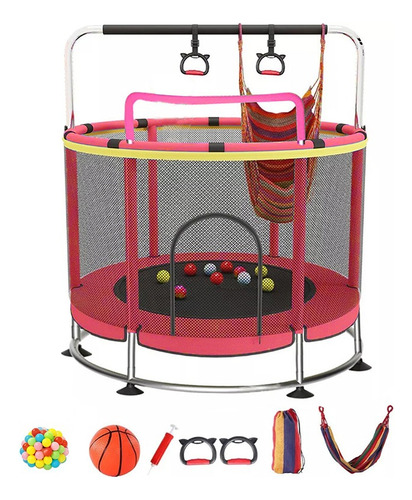 Trampolín Btx 1.5m Con Red De Seguridad Para Niños Lona De Salto Negro Cobertor De Resortes Rojo