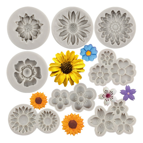 8pcs Molde De Silicona Flor De Crisantemo Girasol Fondant