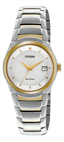 Reloj Citizen Eco-drive Para Dama Color De La Correa Plateado/dorado Color Del Bisel Dorado Color Del Fondo Blanco