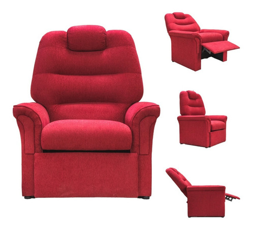 Poltrona reclinable Tu Sillon Ya Reclinable Reclinable Simple de 1 cuerpo color rojo de chenille y patas color negro de plástico
