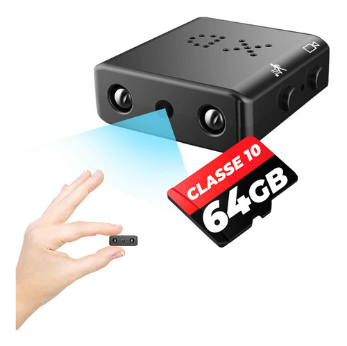 Mini Câmera Espiã Xd-1 Bateria 64gb Segurança Noturna 1080p