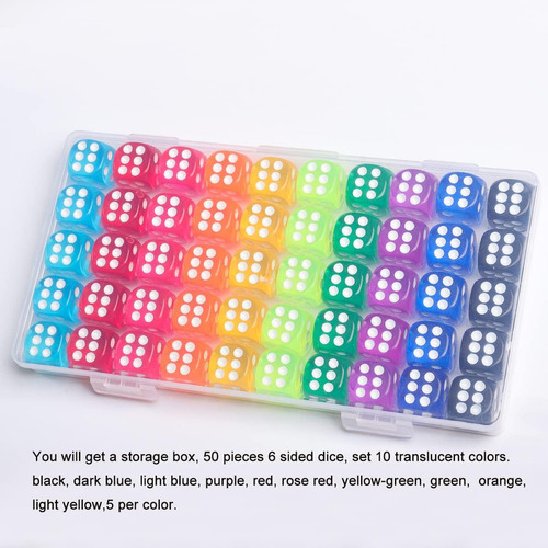50 Piezas De Dados De Colores, Dados De 6 Caras Para Jueg...