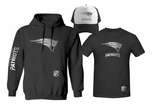 Kit Sudadera + Playera + Gorra New England Patriots Silver