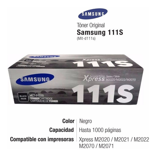 Imagen 2 de 5 de Toner Samsung 111s Negro Original Mlt D111s M2020w M2070w
