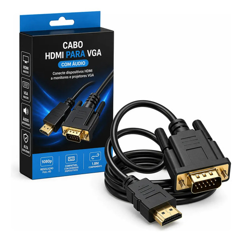 Cabo Conversor Hdmi Macho X Vga Macho 1.8 Metros Ezsias Armarinhos