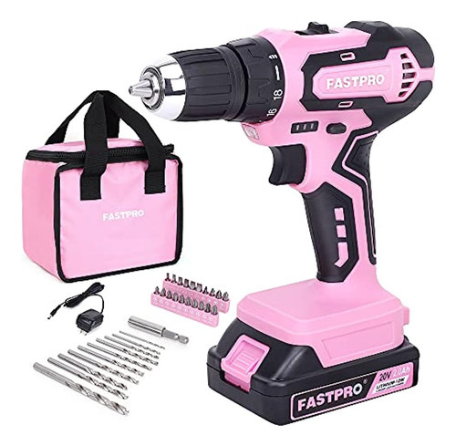 Fastpro Taladro Atornillador Rosa-20 V Máx. Juego De Destorn