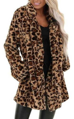 Abrigo De Piel Sintética De Leopardo De Invierno For Mujer