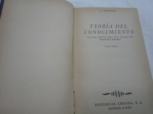 Hessen - Teorica Del Conocimiento - 3ra Edicion 1956