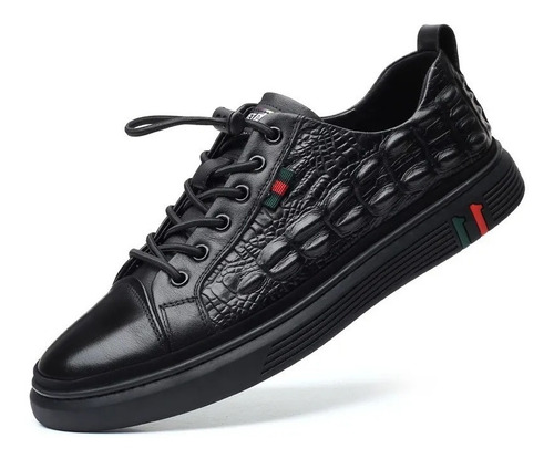 Zapato Negro Hombre New Piel Cocodrilo All-match Casual