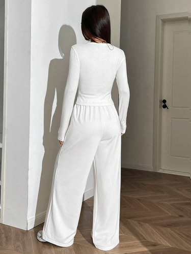 Pantalones Anchos Jogging Tiro Medio Y Remera Stock Inmediat
