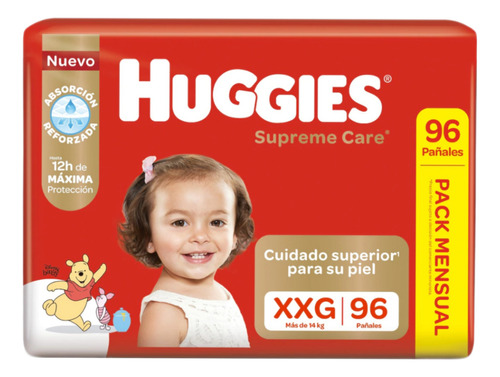 Pañales Huggies Supreme Care Pack Mensual talle XXG paquete de 96 unidades