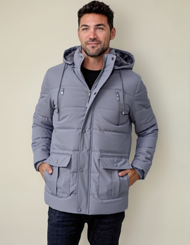 Campera Puffer Con Piel De Corderito Hombre Impermeable