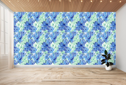 Imagen 2 de 3 de Papel Tapiz Flores Azules Y Verdes Estilo Toscano