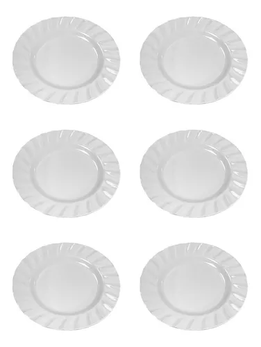 Set 12 Platos Postre Plásticos Melamina Blanco Blanca 20 Cm