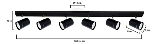 Aplique Riel 6 Direccionables Cilindro Local Led Gu10 Techo Color Negro