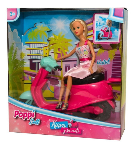 Imagen 4 de 6 de Muñeca Kiara Y Su Moto De 30 Cm Articulada Poppi Doll