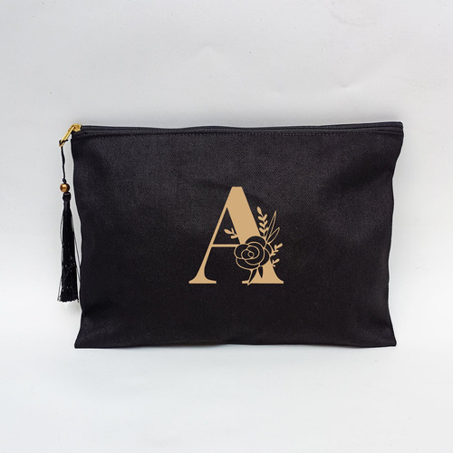 Portacosmeticos Personalizado Con Inicial Negro Lisa