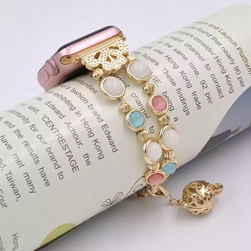 Extensible Correa Mujer Dorado Perlas Apple Watch 42/44mm Ancho De La Correa 45 Mm