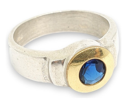 Anillo Plata Y Oro Virola De Oro Piedra Azul