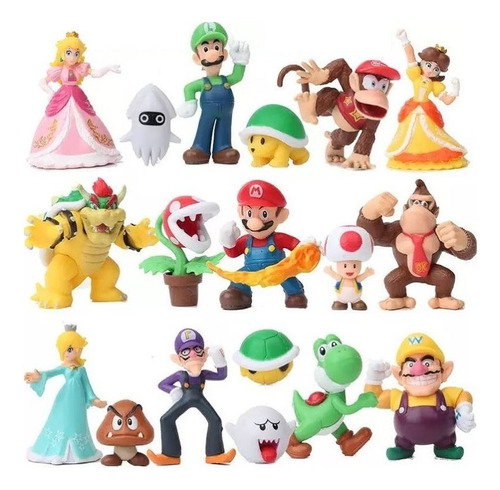 Set De 18 Figuras Super Mario Bros 7 Cm Nintendo Juguetes V2