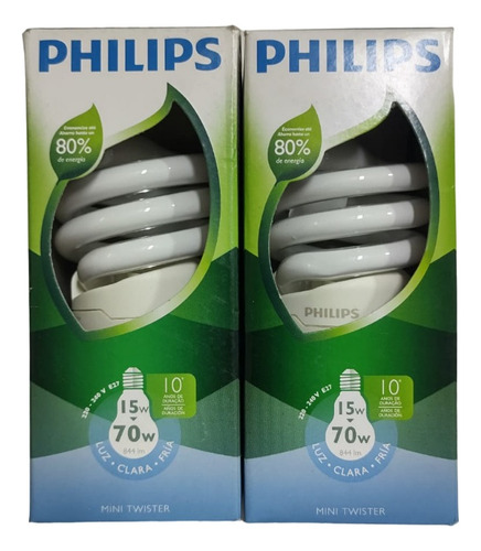 Lampara Bajo Consumo Espiral Philips 15w E27 Luz Fria X 2u