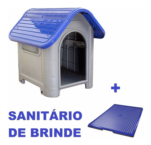Casinha De Cachorro Plástica Desmontável Azul + Sanitário