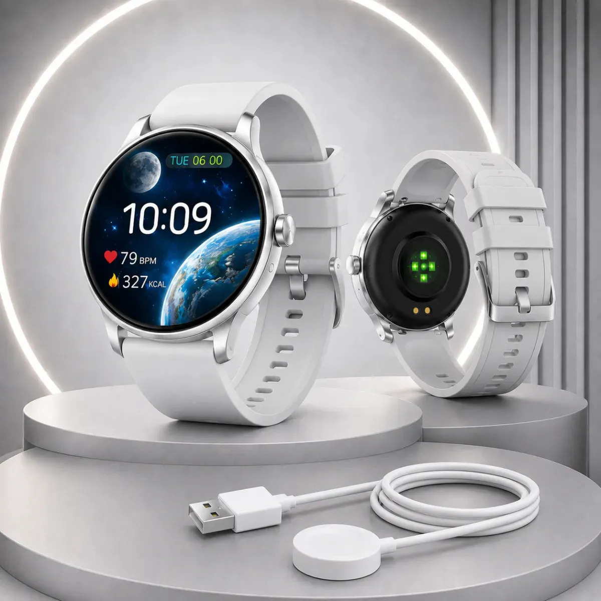 Relógio Smartwatch Inteligente Masculino Ip68 Prata À Prova D'água Notificações Ligações Bluetooth Saúde Monitoramento De Sono E Esportes Mzcell