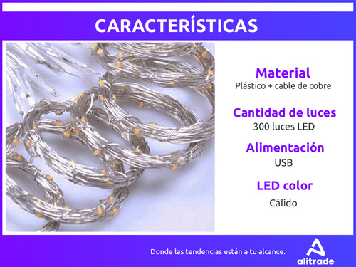 Cortina Led 3x3 mts 300 Luces 10 Tiras Lluvia Usb Alambre Control Efectos Decoraciones Navideñas