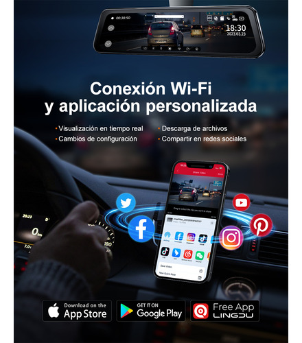 Camara para auto LINGDU LD2K 2.5k Smart Wifi Doble,Con Cámaras De Visión Delantera Y Trasera, G-sensor, Visión Nocturna